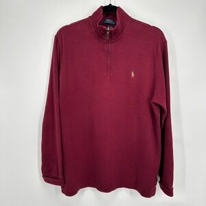 Polo Ralph Lauren Men's Medium Estate Rib 1/4 Zip Sweater Burgundy Cotton